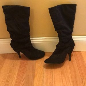 Black Fabric Heeled Boots